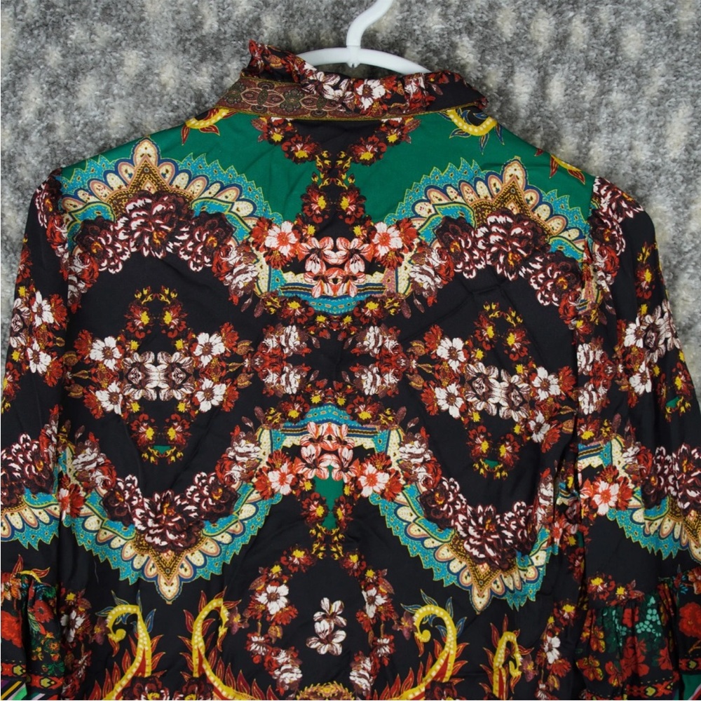 Alice Olivia Liberty Printed Ruffled Blouse Bell Sleeves Size S Mock Neck Boho - Picture 6 of 16